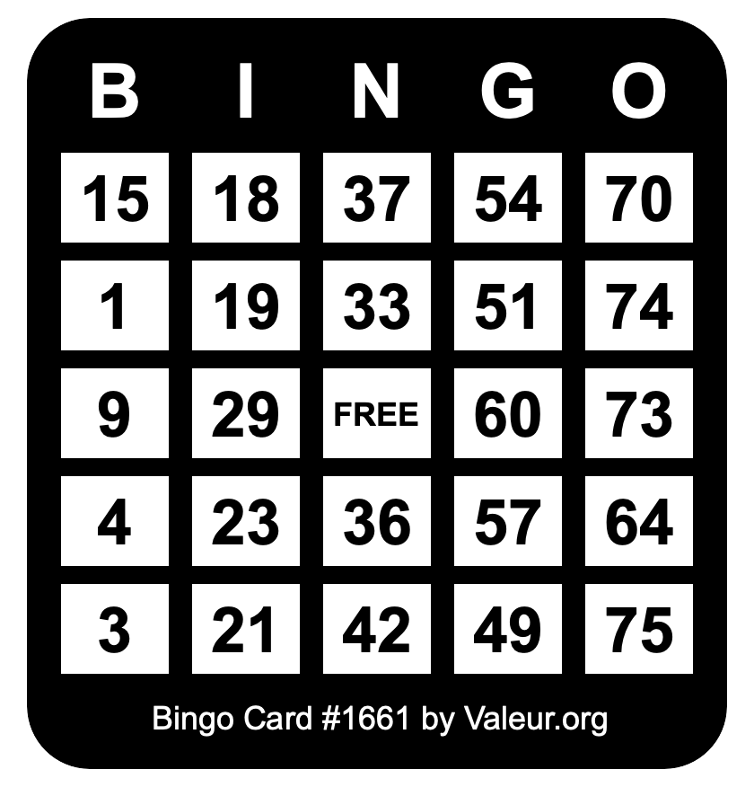 Bingo Card #1661 Bingo Card #1661