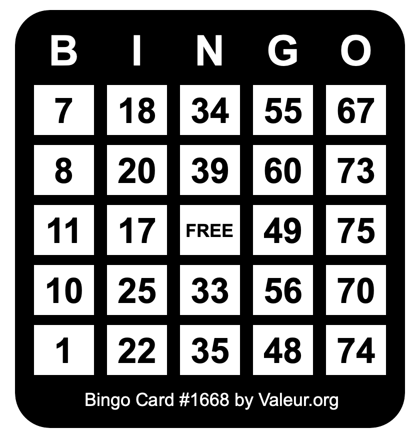 Bingo Card #1668