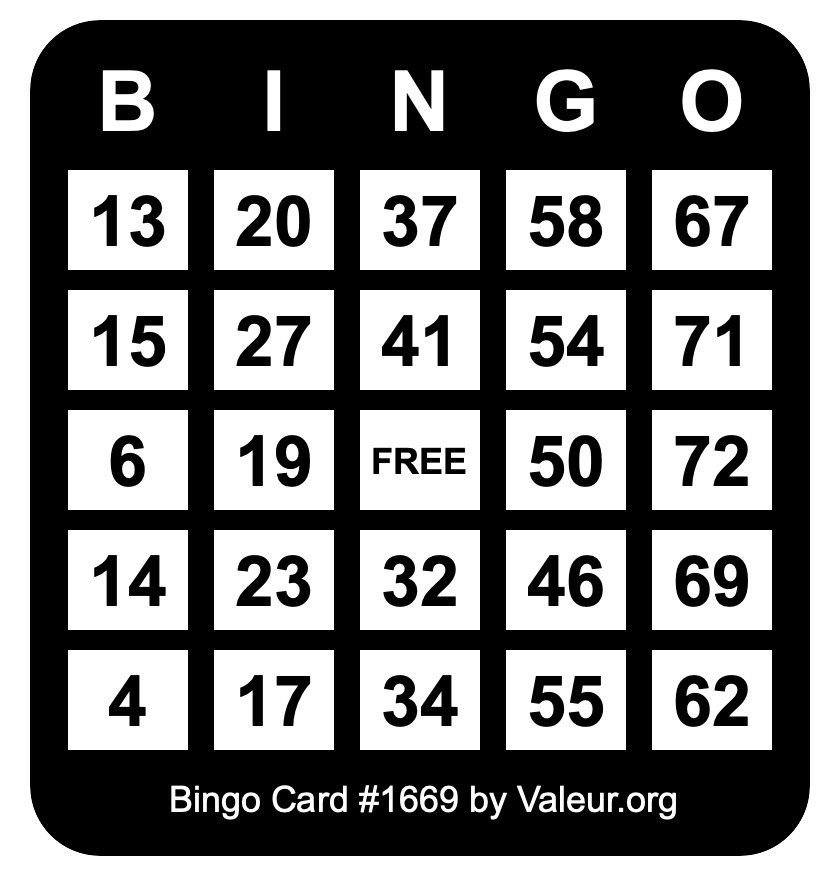 Bingo Card #1669