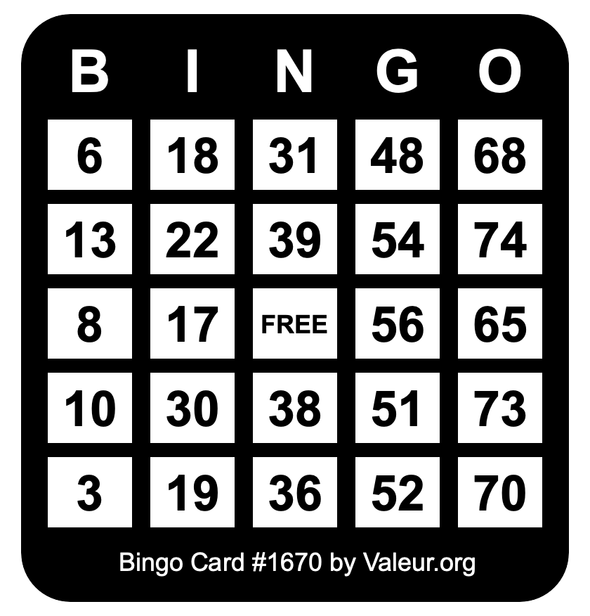 Bingo Card #1670