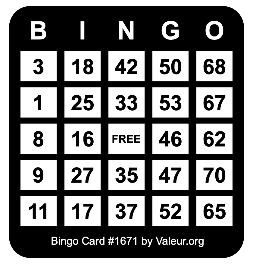 Bingo Card #1671