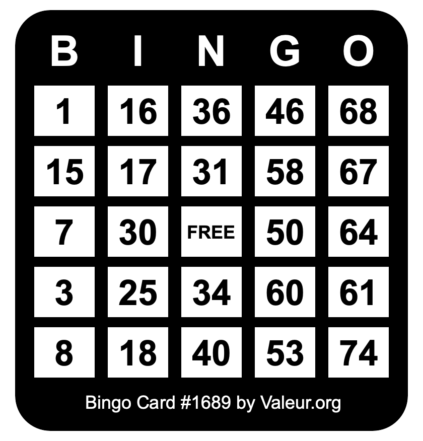 Bingo Card #1689