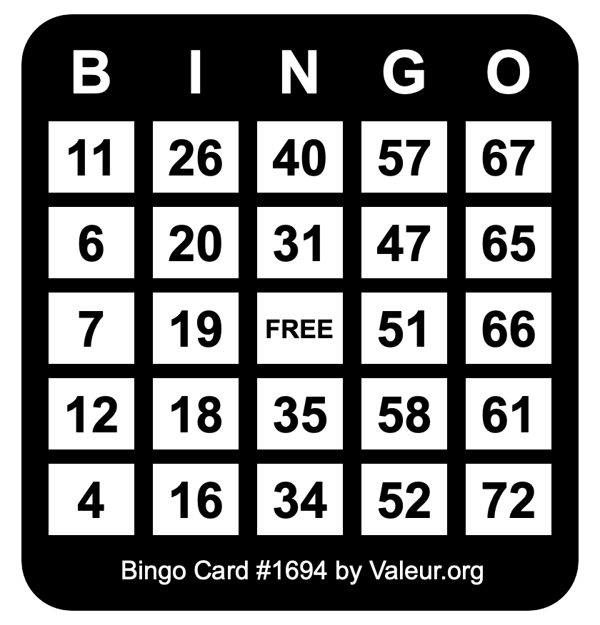 Bingo Card #1694