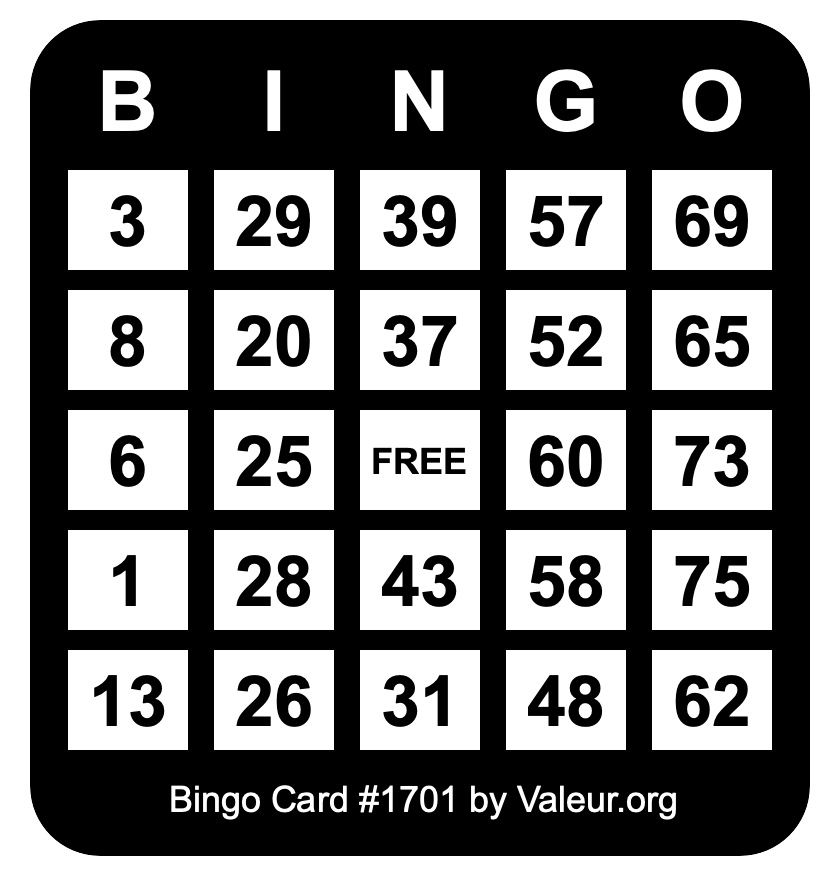 Bingo Card #1701
