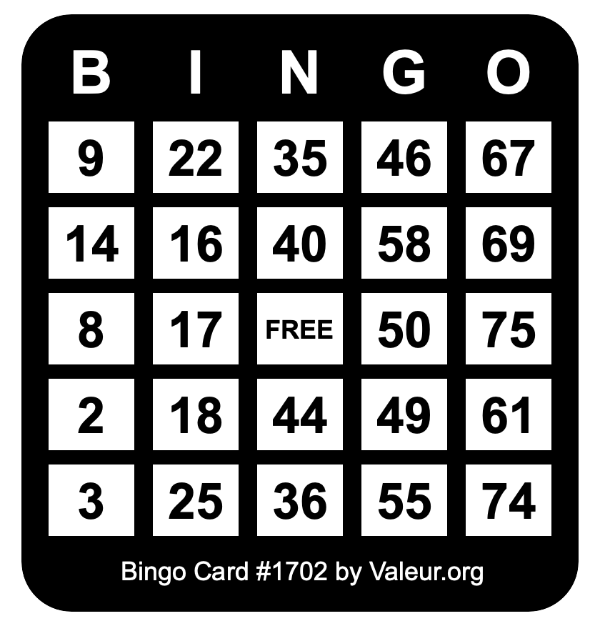 Bingo Card #1702