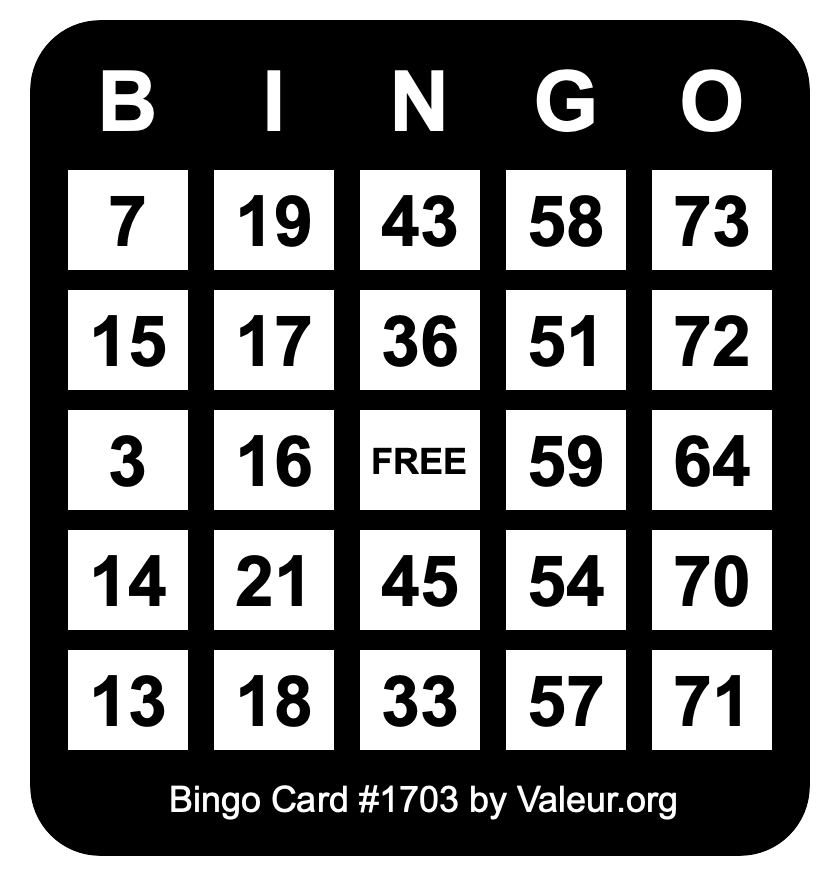 Bingo Card #1703