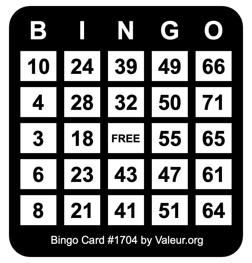 Bingo Card #1704