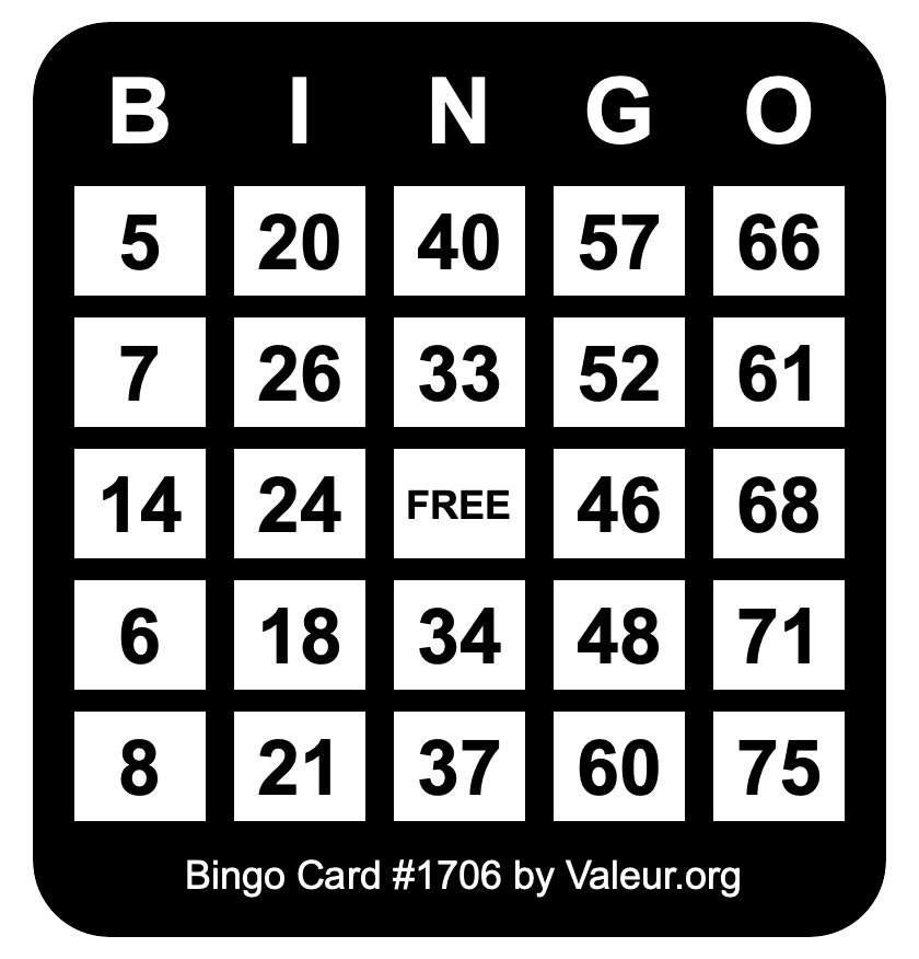Bingo Card #1706
