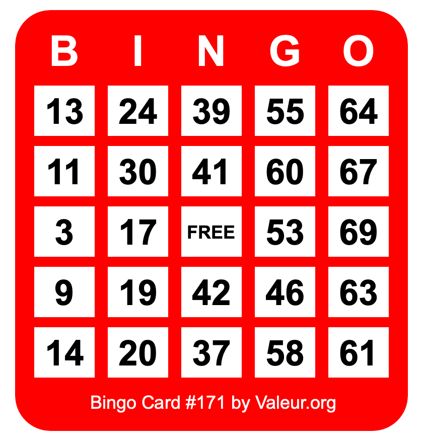 Bingo Card #171 Bingo Card #171