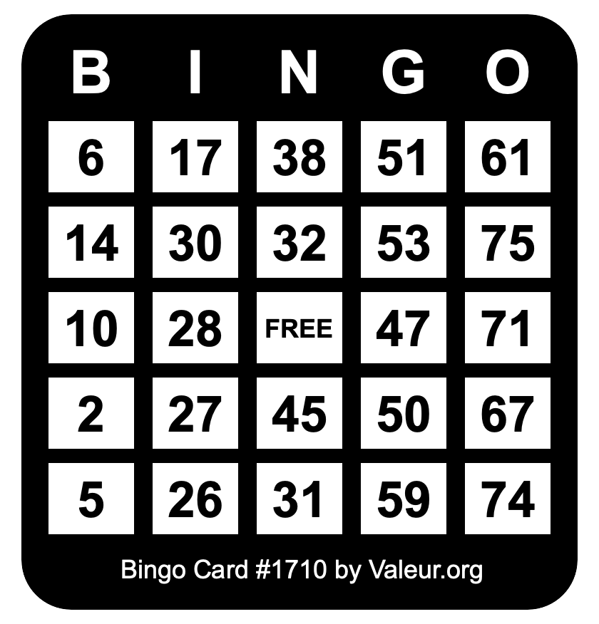 Bingo Card #1710
