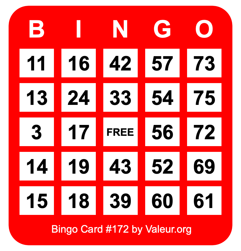 Bingo Card #172