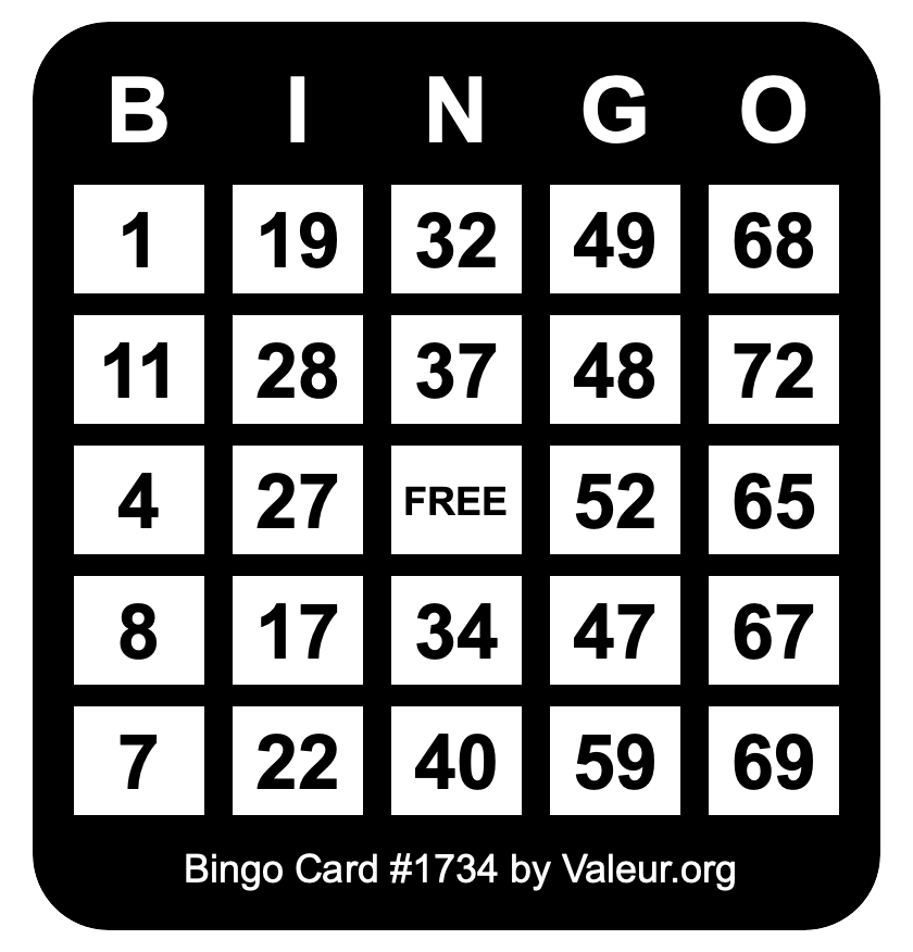 Bingo Card #1734