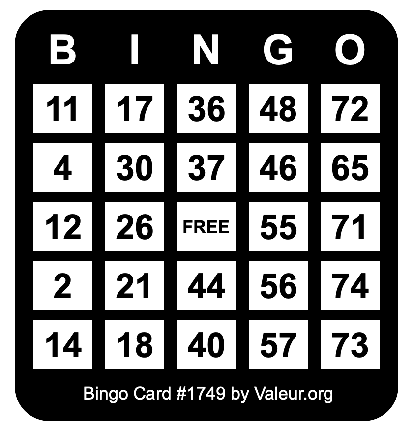 Bingo Card #1749