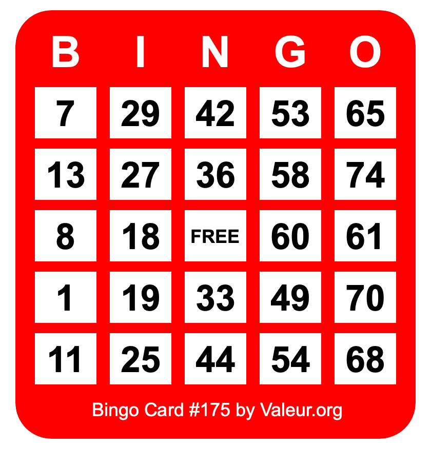 Bingo Card #175 Bingo Card #175