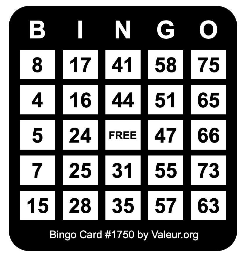 Bingo Card #1750