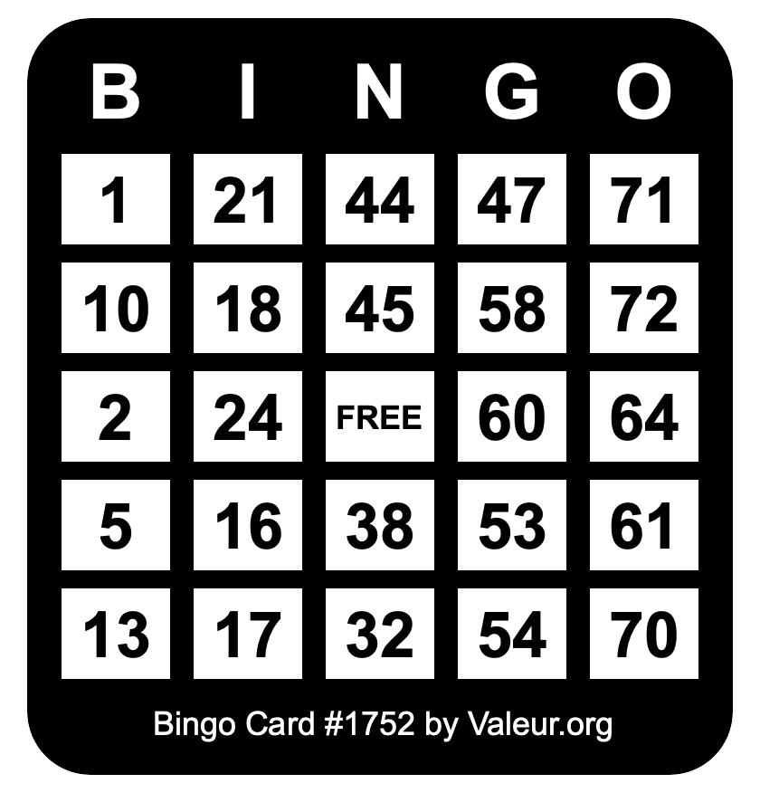 Bingo Card #1752