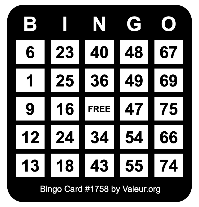 Bingo Card #1758