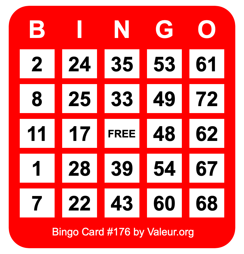 Bingo Card #176 Bingo Card #176