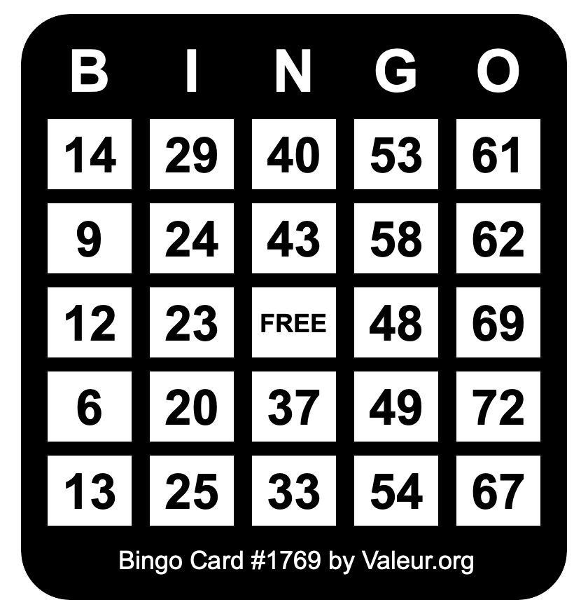 Bingo Card #1769