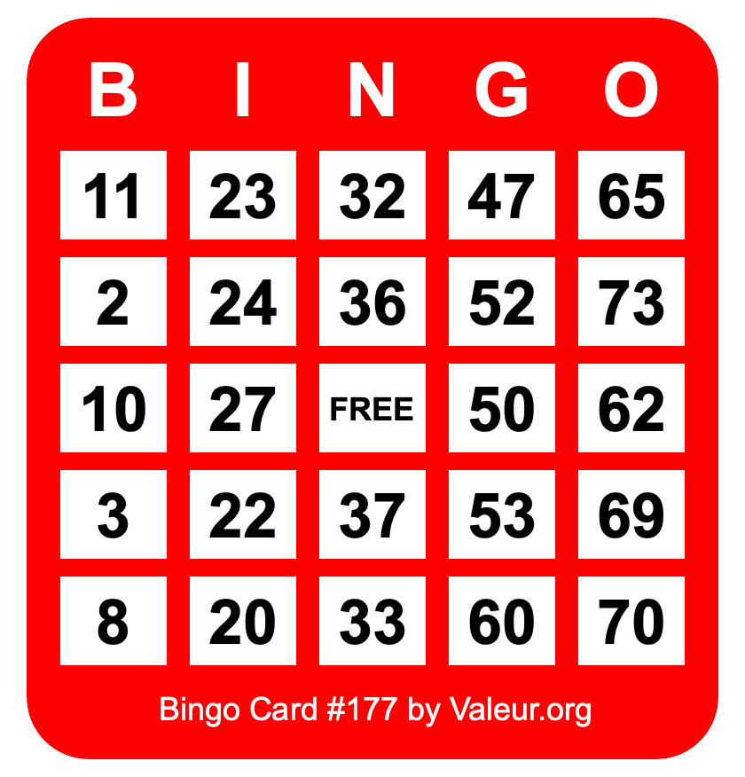 Bingo Card #177 Bingo Card #177