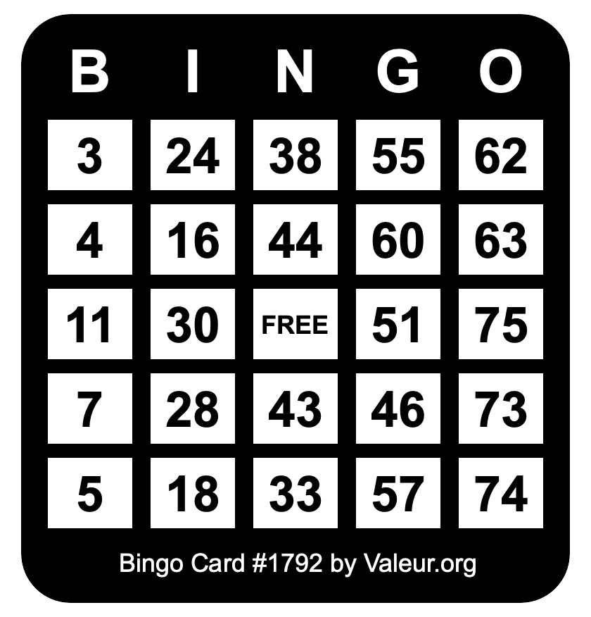 Bingo Card #1792