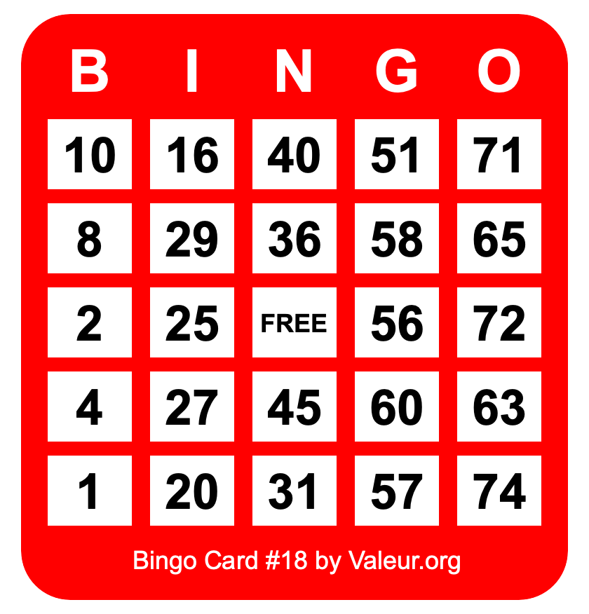 Bingo Card #18 Bingo Card #18