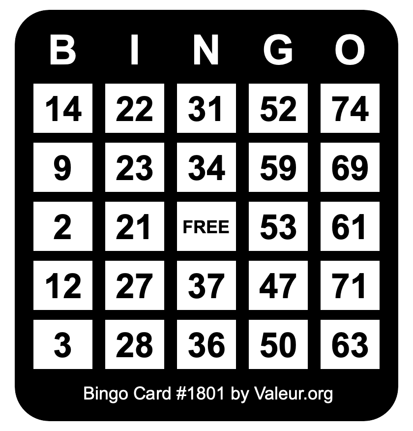 Bingo Card #1801