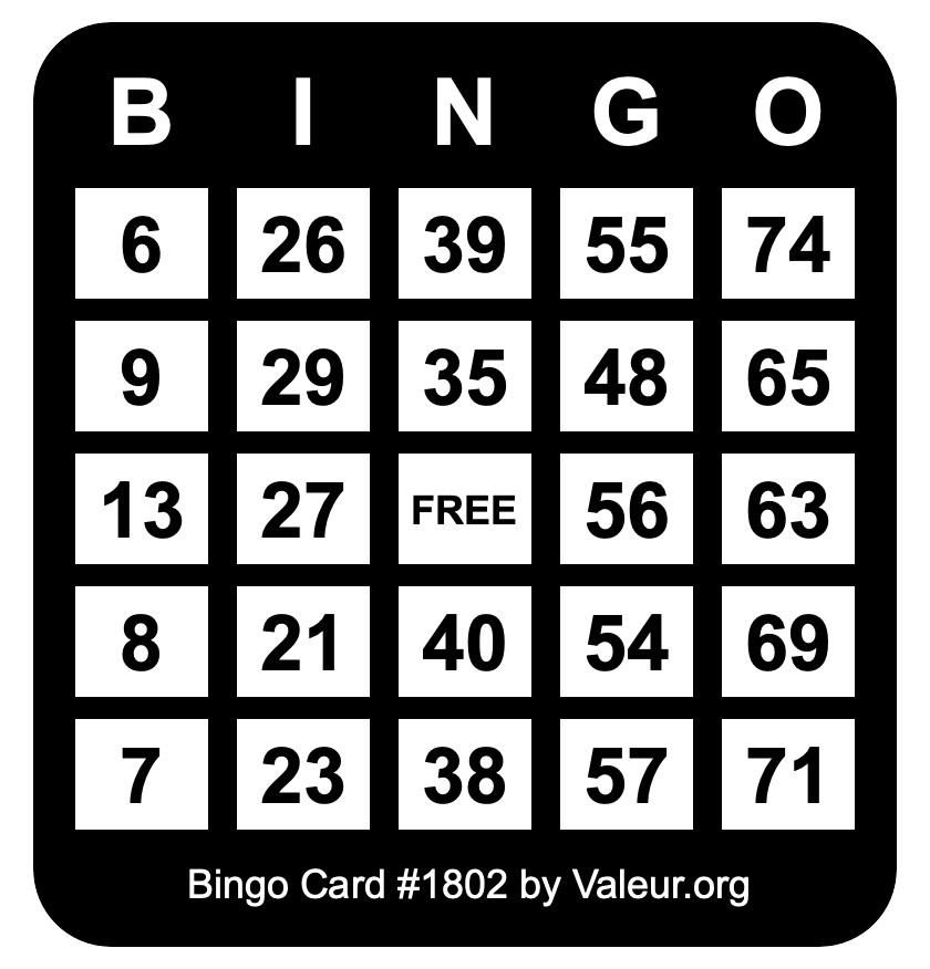 Bingo Card #1802