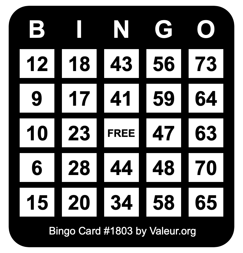Bingo Card #1803