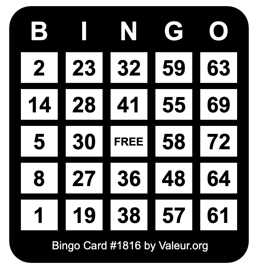 Bingo Card #1816