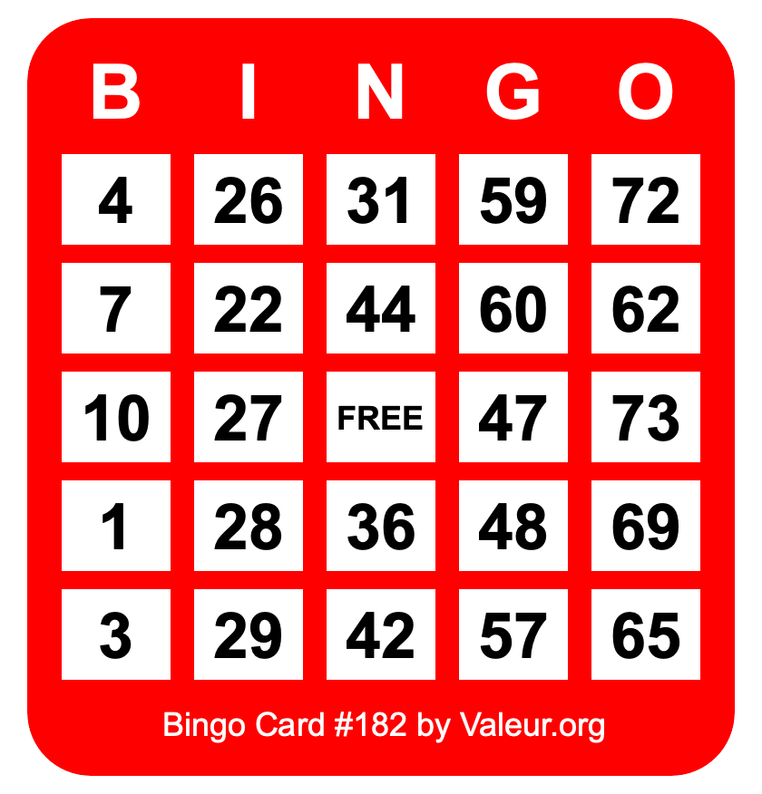Bingo Card #182 Bingo Card #182