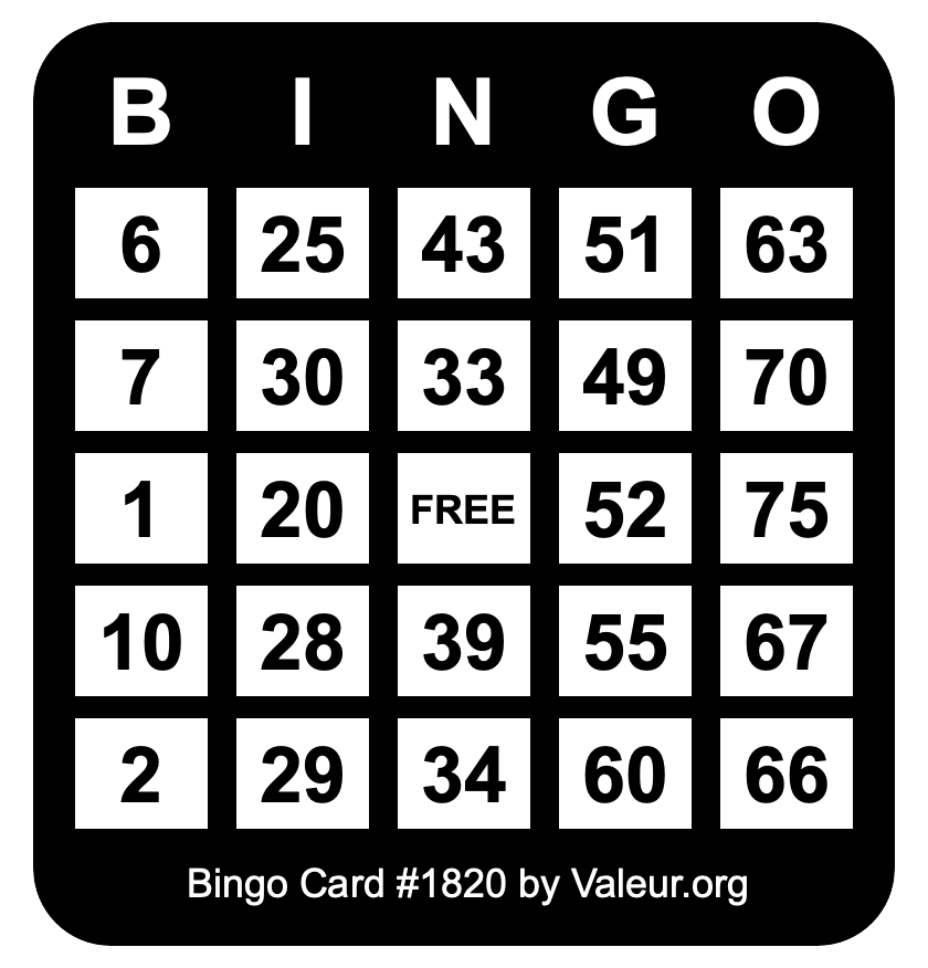 Bingo Card #1820