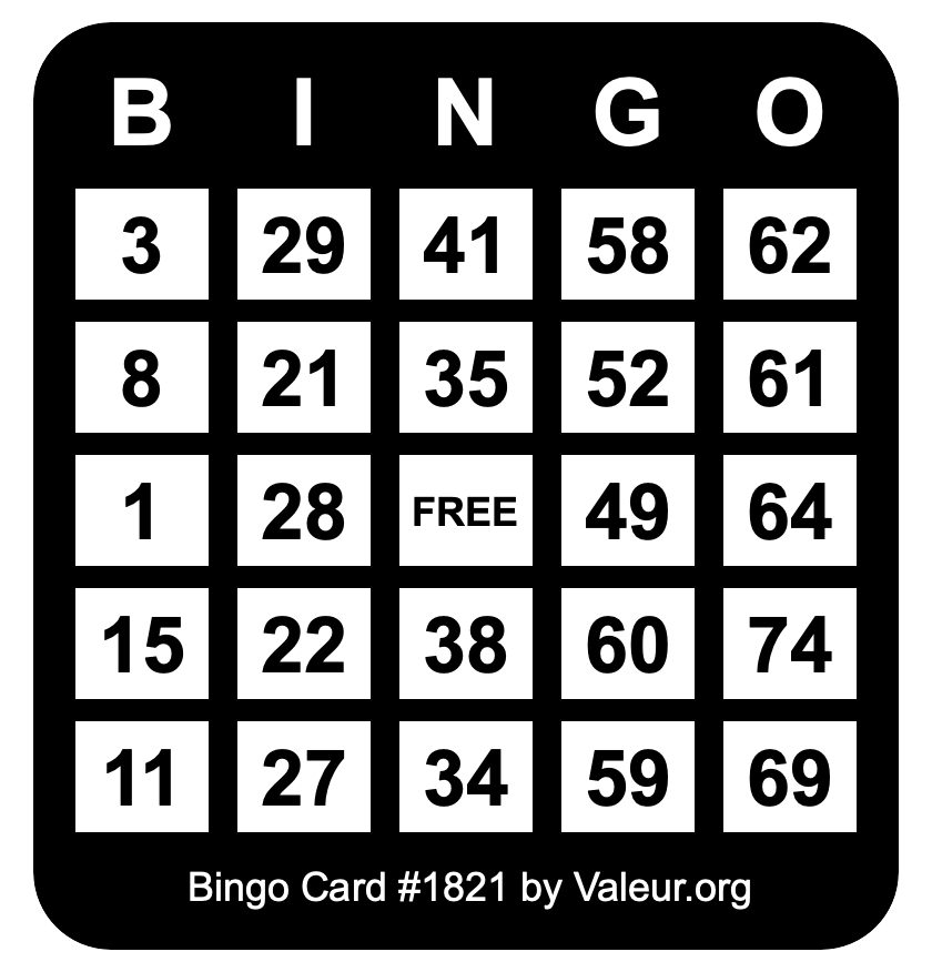 Bingo Card #1821