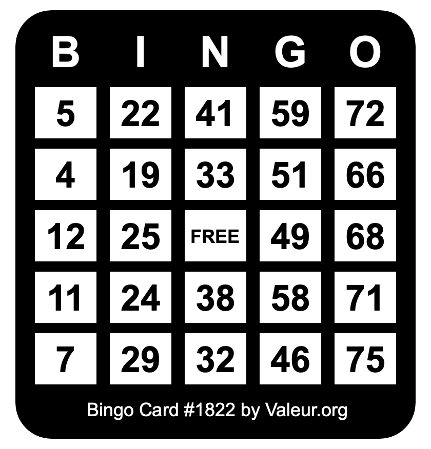 Bingo Card #1822