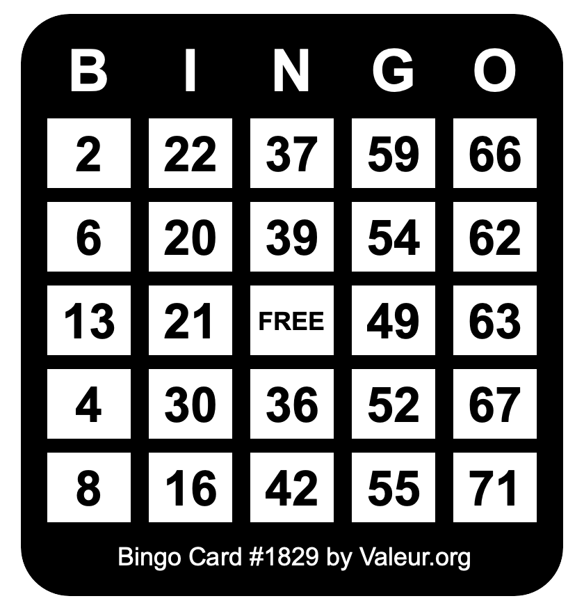 Bingo Card #1829