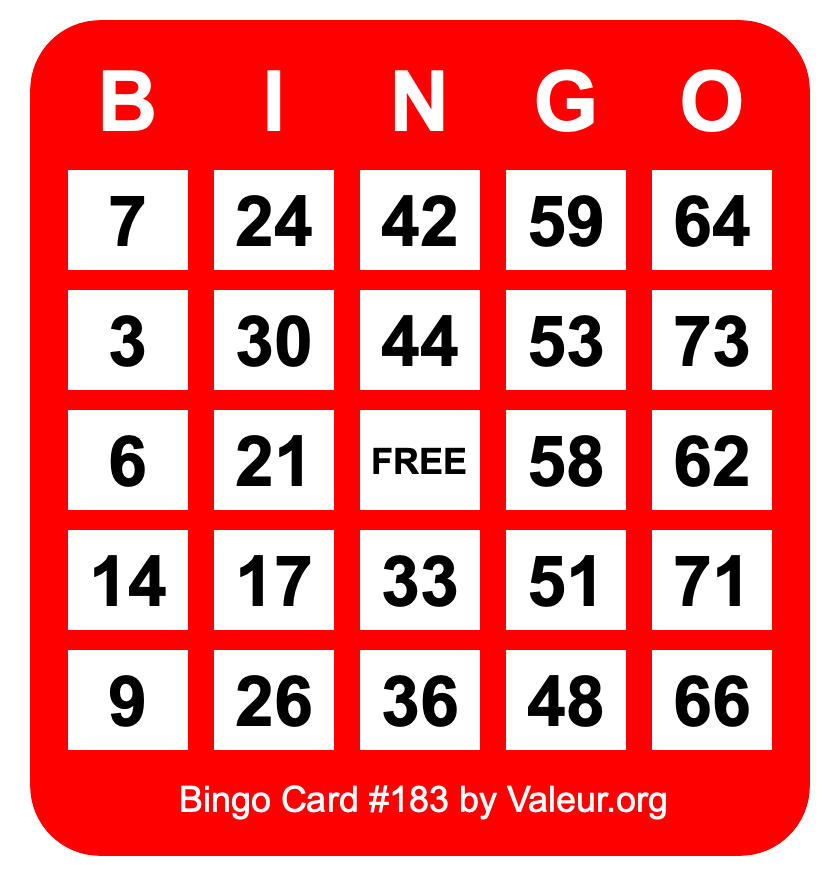 Bingo Card #183