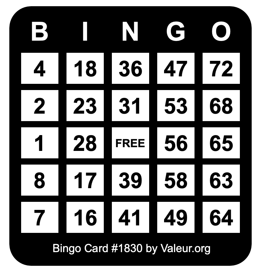 Bingo Card #1830