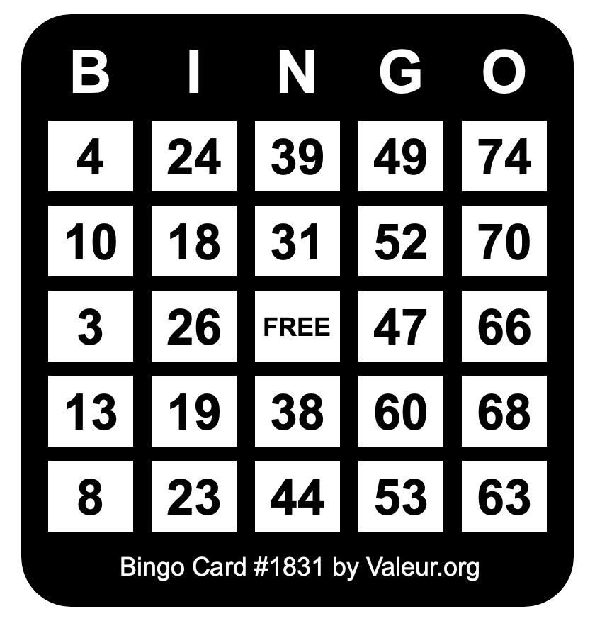 Bingo Card #1831