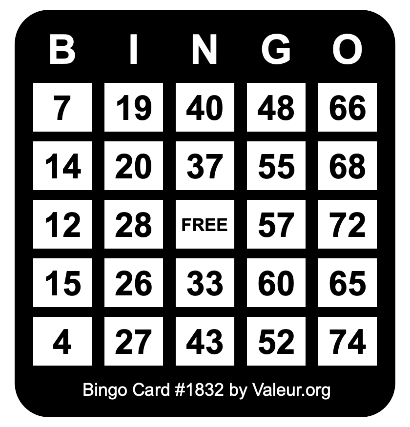 Bingo Card #1832