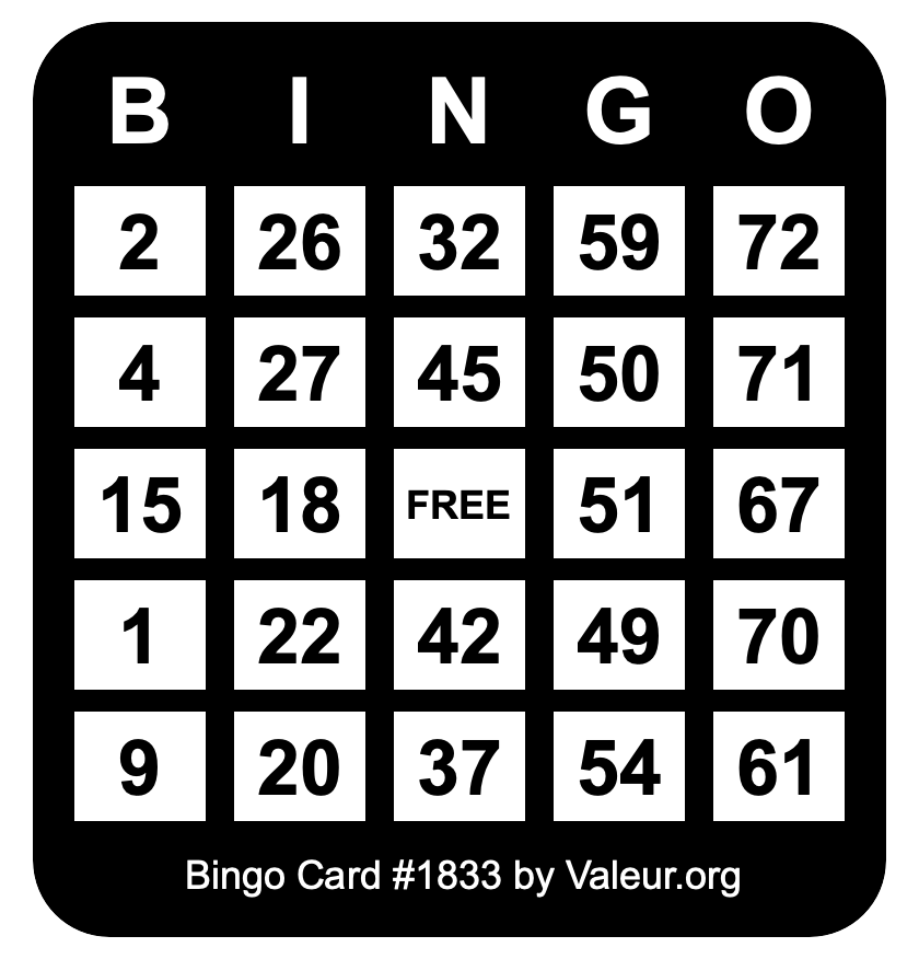 Bingo Card #1833