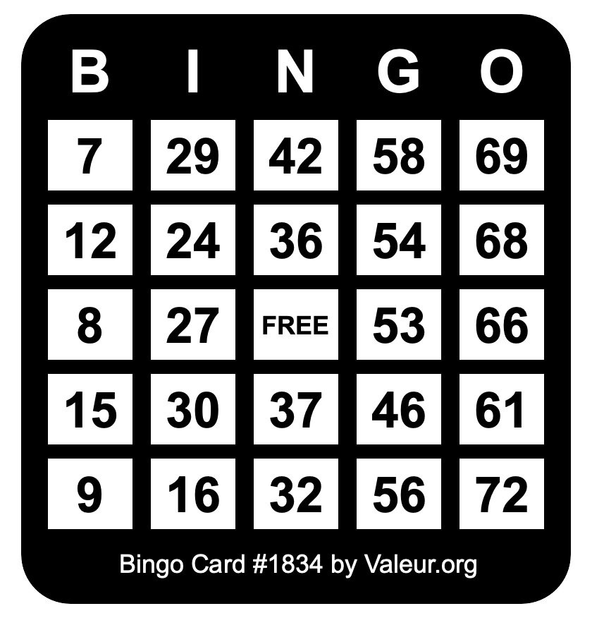 Bingo Card #1834