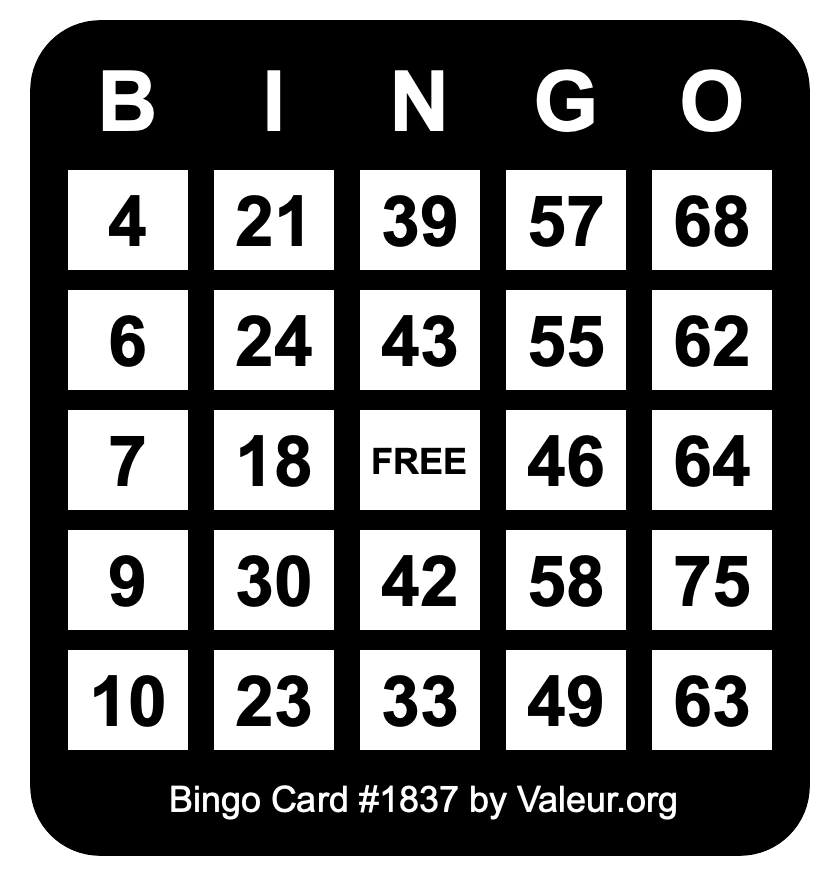 Bingo Card #1837
