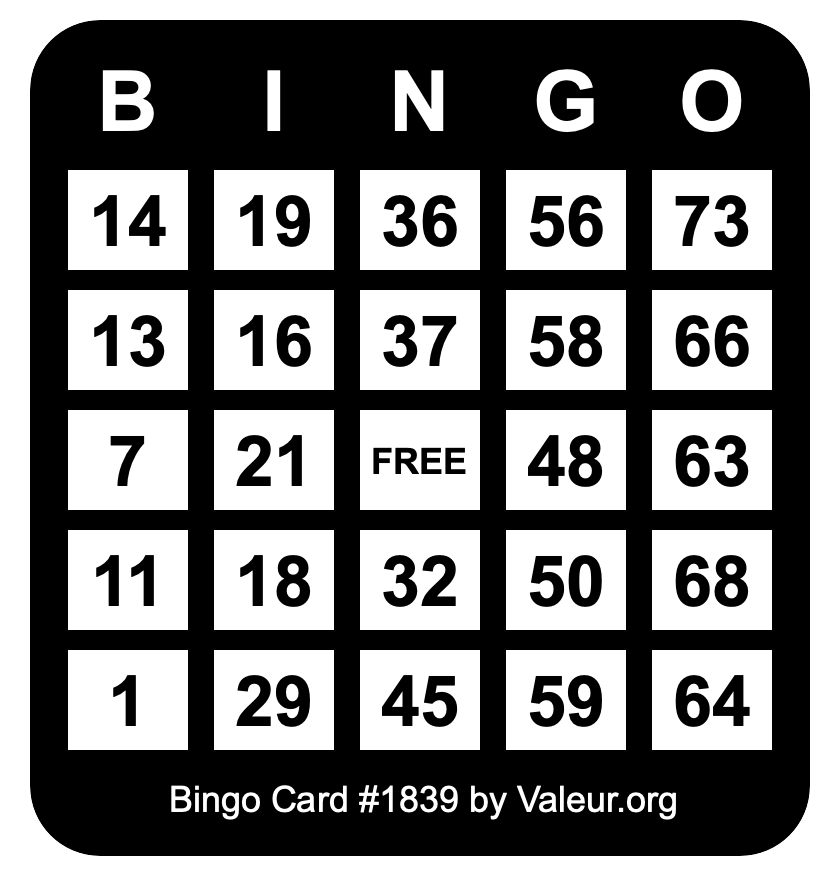 Bingo Card #1839