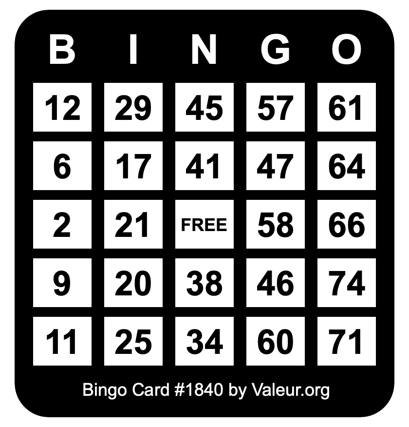 Bingo Card #1840