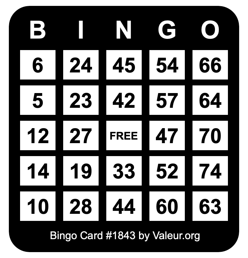 Bingo Card #1843