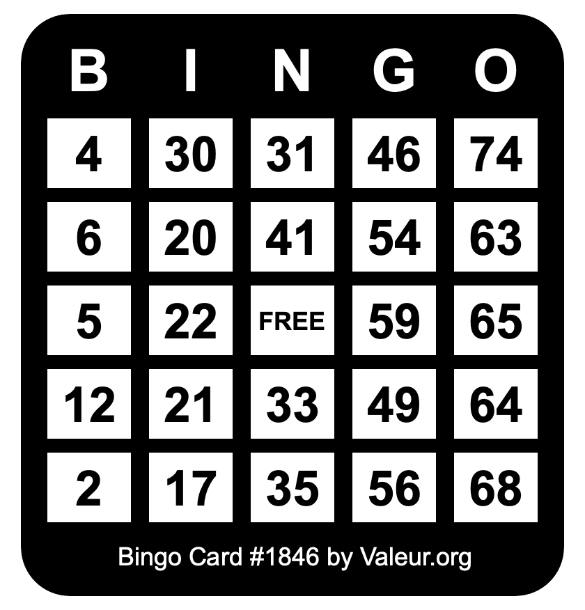 Bingo Card #1846