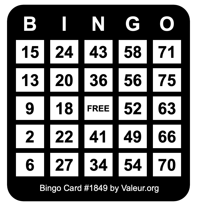 Bingo Card #1849
