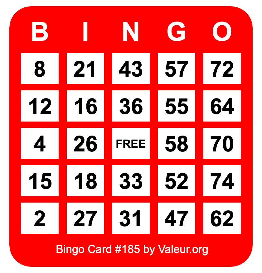 Bingo Card #185