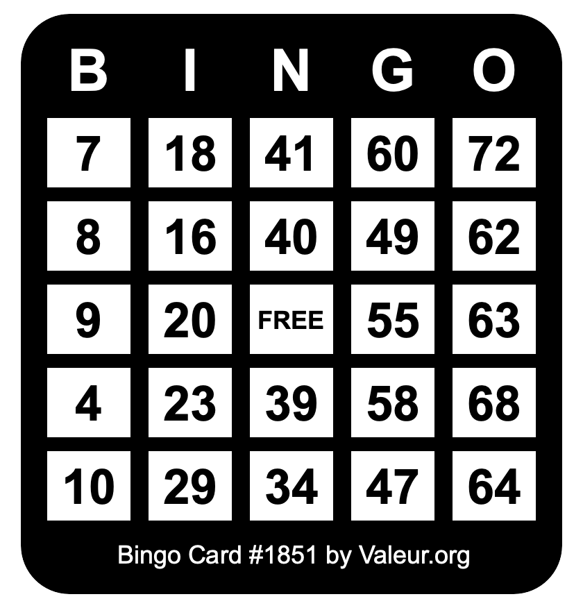 Bingo Card #1851