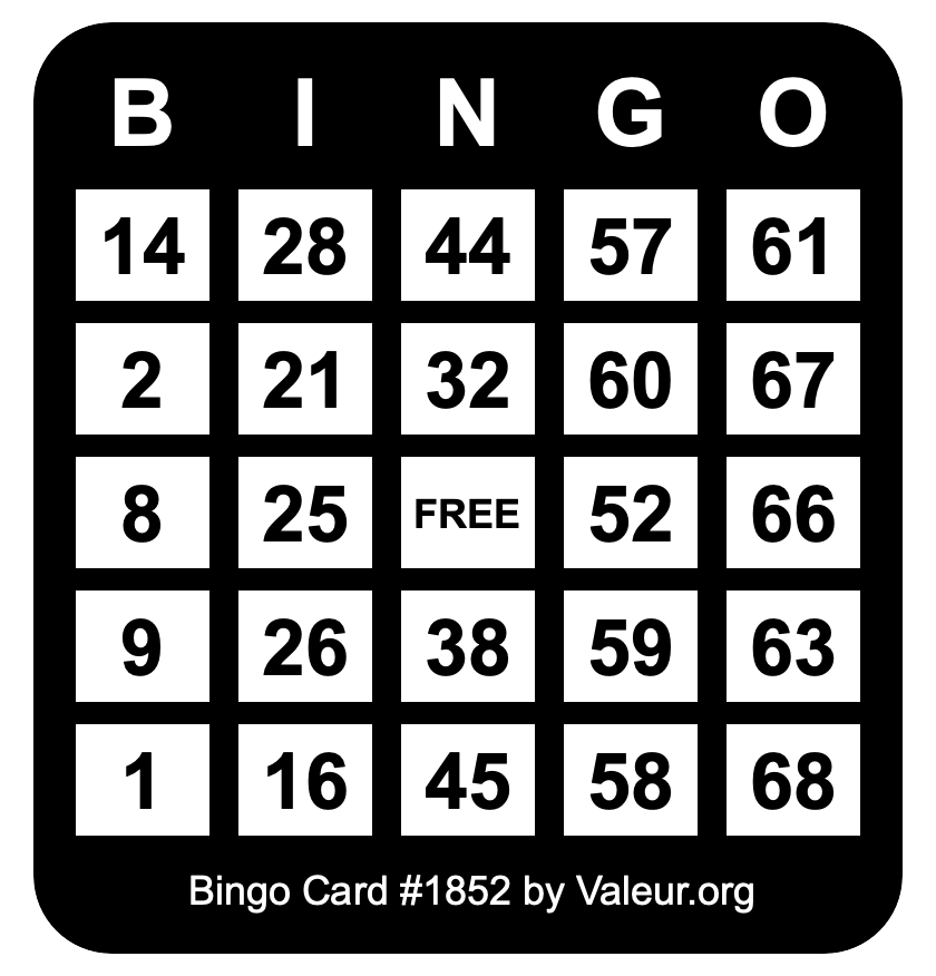 Bingo Card #1852